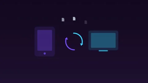 Devices sync cloud arrows rotating grape cloud loop Stock Footage 342612216