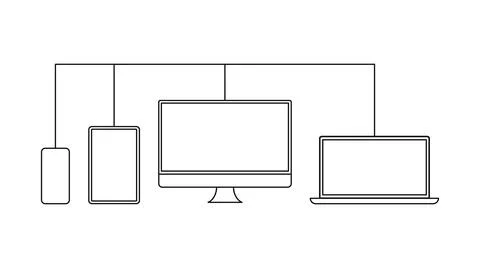 Devices synchronization with another devices. Line icons with arrow. Sync symbol Ilustração Stock