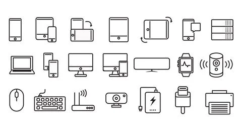Devices &amp; Technology Line Icons Set Illustrazione stock