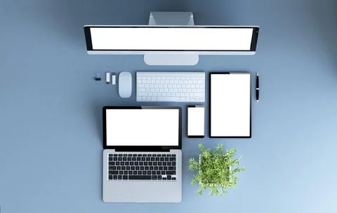 Devices top view mockup Illustrazione stock