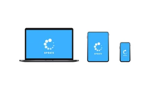 Devices update icon. Laptop, tablet and smart phone software update. Download Stock Illustration