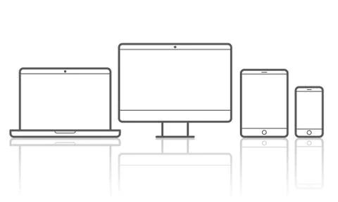 Devices vector line icons for responsive design Illustrazione stock