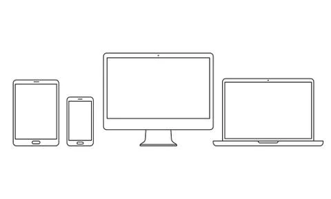 Devices vector line icons for responsive design Illustrazione stock