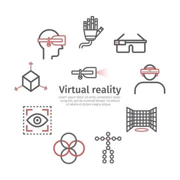 Devices for virtual reality VR. Line icons set. Vector signs for web graphics. 스톡 일러스트