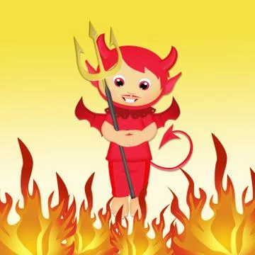The devil among the flames of hell Stock Illustration