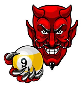 Devil and 9 Ball Nine Ball Pool Cartoon Mascot Stock Illustration