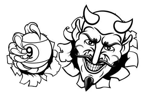Devil and 9 Ball Nine Ball Pool Cartoon Mascot イラスト素材
