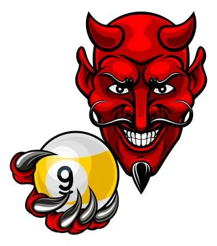 Devil and 9 Ball Nine Ball Pool Cartoon Mascot Stock Illustration