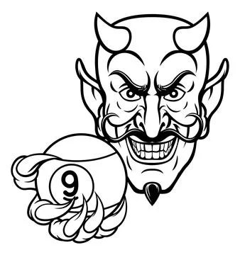 Devil and 9 Ball Nine Ball Pool Cartoon Mascot Illustrazione stock