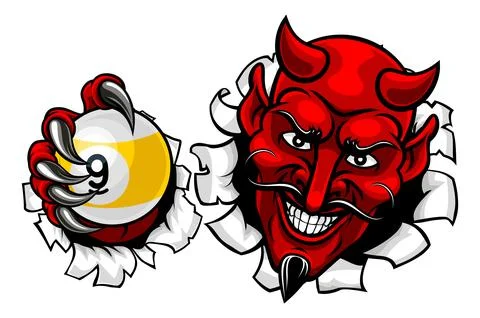 Devil and 9 Ball Nine Ball Pool Cartoon Mascot 스톡 일러스트
