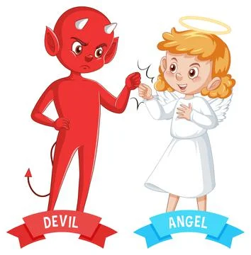 Devil and angel cartoon character on white background Illustrazione stock