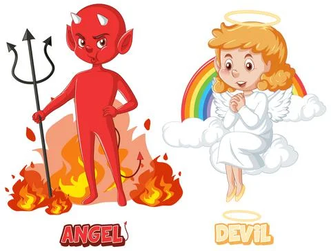 Devil and angel cartoon character on white background Stock Illustration