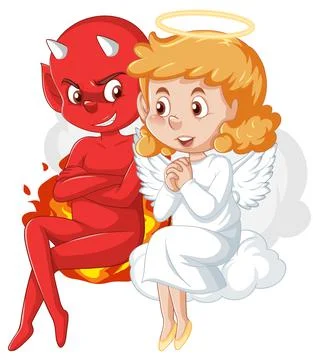 Devil and angel cartoon character on white background Stock Illustration