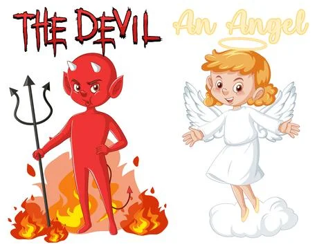 Devil and angel cartoon character on white background 库存插图