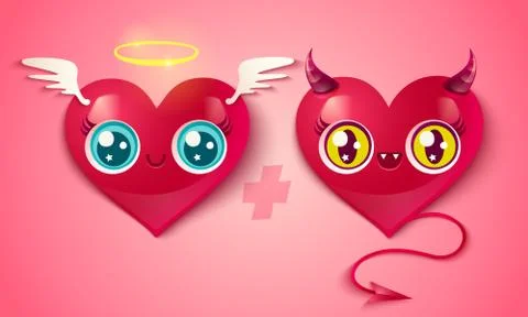 Devil and angel hearts Stock Illustration