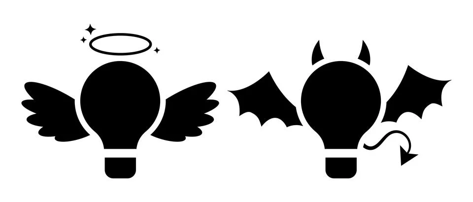 Devil and angel light bulb silhouett vector icon. Stock Illustration