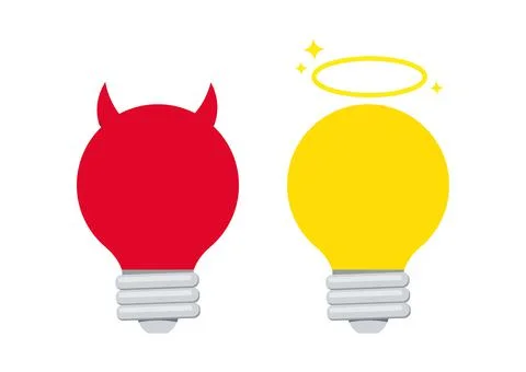 Devil and angel light bulb vector icon. 스톡 일러스트