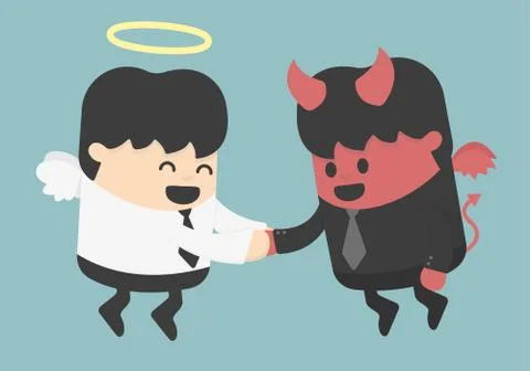 Devil and angel shake hands Stock Illustration