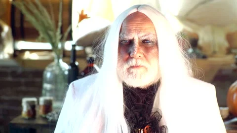 Devil and Creepy old man. Strange and scary man. Magic and witchcraft with spell Vídeos de archivo 140624591