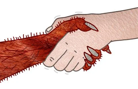 Devil and Human shaking Hands Illustrazione stock