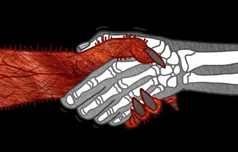 Devil and Skeleton shaking Hands Stock Illustration