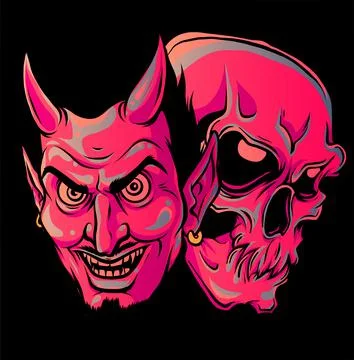 Devil and skull head vector illustration design Stock Illustration