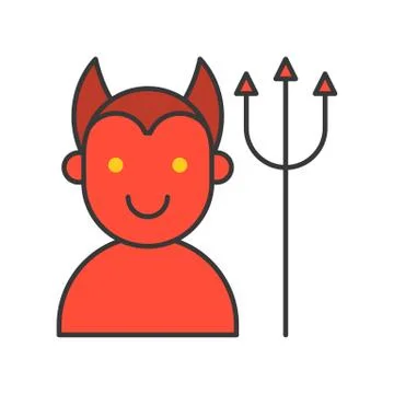 Devil and trident, Halloween related outline icon, editable stroke Stock Illustration