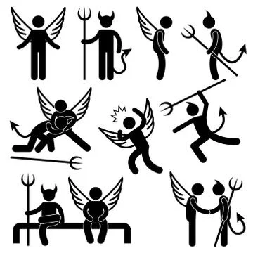 Devil Angel Friend Enemy Icon Symbol Sign Pictogram Stock Illustration