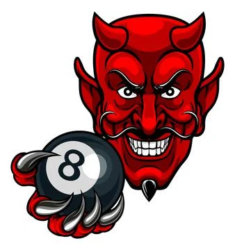 Devil Angry Pool 8 Ball Billiards Mascot Cartoon 스톡 일러스트