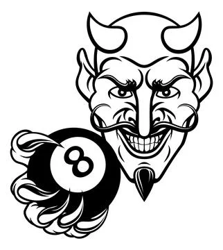 Devil Angry Pool 8 Ball Billiards Mascot Cartoon Illustrazione stock