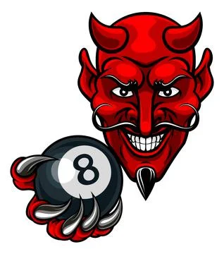 Devil Angry Pool 8 Ball Billiards Mascot Cartoon Illustrazione stock