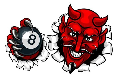 Devil Angry Pool 8 Ball Billiards Mascot Cartoon Illustrazione stock