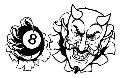 Devil Angry Pool 8 Ball Billiards Mascot Cartoon Illustrazione stock