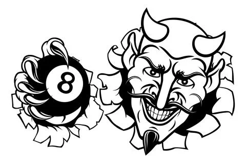 Devil Angry Pool 8 Ball Billiards Mascot Cartoon Illustrazione stock
