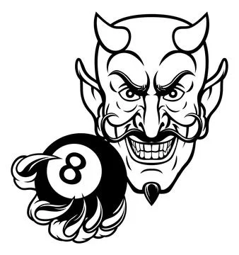 Devil Angry Pool 8 Ball Billiards Mascot Cartoon Illustrazione stock