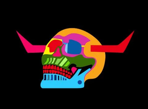 Devil Art, skull icon with horns vivid color Ilustración de archivo