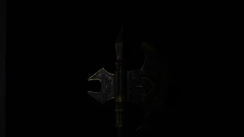 Devil ax for halloween in a dark space with light moving in and out Stock Footage 97489792