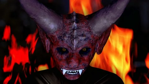 Devil on the background of fire Stock Footage 220005328