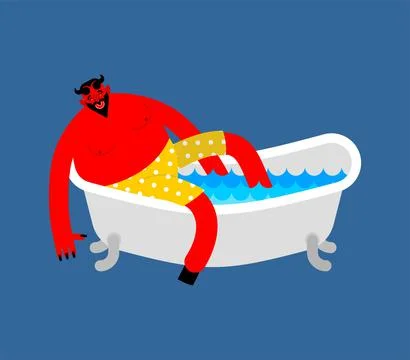 Devil in bath. Satan takes bath. Vector illustration 스톡 일러스트