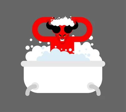 Devil in bath. Satan takes bath. Vector illustration 스톡 일러스트