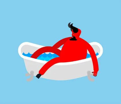 Devil in bath. Satan takes bath. Vector illustration Stock Illustration