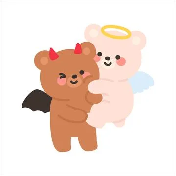 Devil Bear Holding an Angel Bear Mid-Air with a Smug Expression Stock Illustration