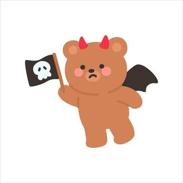 Devil Bear Holding a Pirate Flag Illustrazione stock