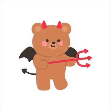 Devil Bear Holding a Trident with a Cheerful Smile Illustrazione stock