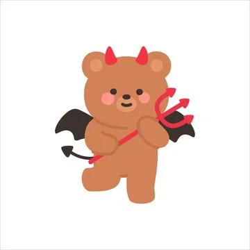 Devil Bear Holding a Trident with a Playful Smile Stock Illustration