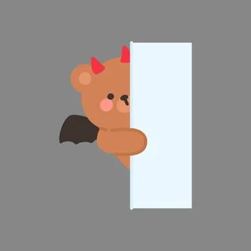 Devil Bear Peeking from Behind a Wall with a Mischievous Look 스톡 일러스트
