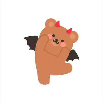 Devil Bear Raising Both Arms and One Leg in a Dynamic Pose 스톡 일러스트