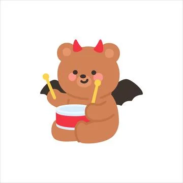 Devil Bear Sitting and Playing Drums Stock Illustration