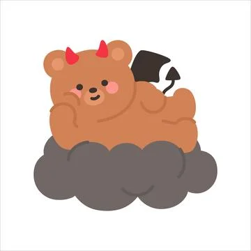 Devil Bear Sitting on a Dark Cloud with a Smug Smile Stock Illustration