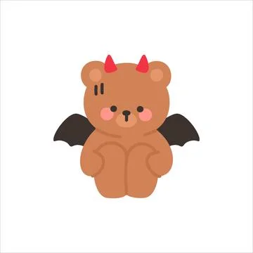 Devil Bear Sitting with Knees Hugged and a Distressed Expression Stock Illustration